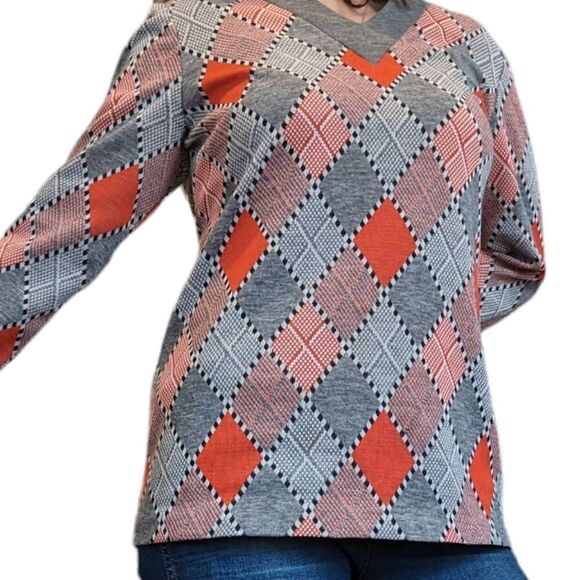 Vintage 70s L'aiglon Original Tunic diamond pattern top - Picture 5 of 9